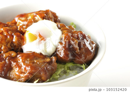 温玉のせ唐揚げ丼を白背景で撮影 温玉のせ唐揚げ丼を白背景で撮影 103152420
