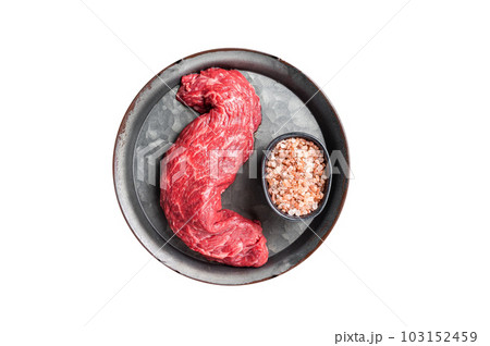 Raw uncooked Machete beef meat steak, skirt steak. Isolated on white background. 103152459