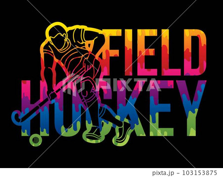 Field Hockey Font Design with Male Player Action Cartoon Graphic Vector 103153875