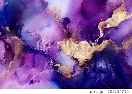 紫と青のインクアート抽象画
