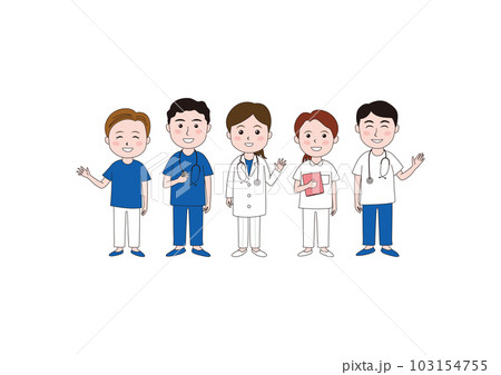笑顔で並んで立っている医師と看護師のイラスト 103154755