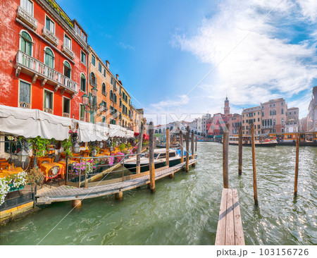 Picturesque morning cityscape of Venice with famous Canal Grande and colorful  view of Rialto Bridge 103156726