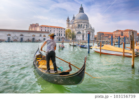 cityscape of Venice with famous Canal Grande and Basilica di Santa Maria della Salute church. 103156739