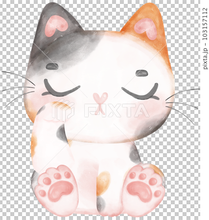 Cute playful calico kitten cat happy cartoon character watercolour hand drawing Cute playful calico kitten cat happy cartoon character watercolour hand drawing 103157112