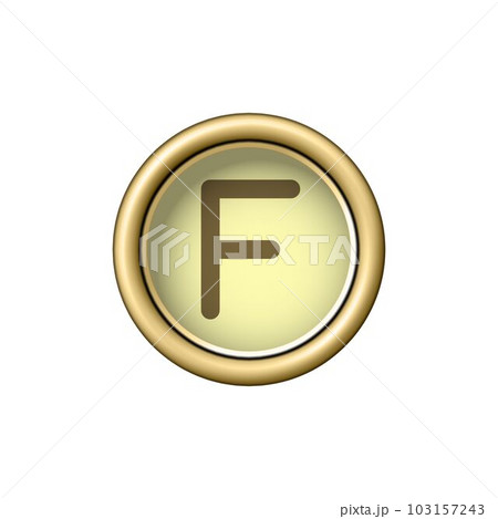 Letter F. Vintage golden typewriter button. 103157243