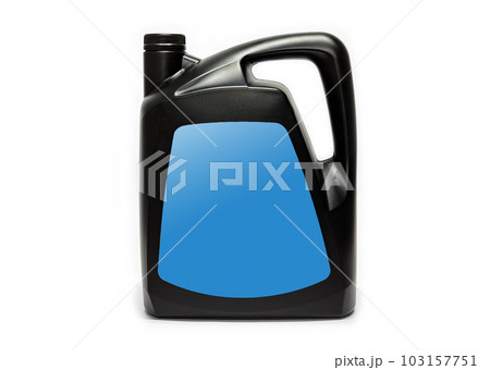Plastic canister with compressor oil on a white background. 103157751