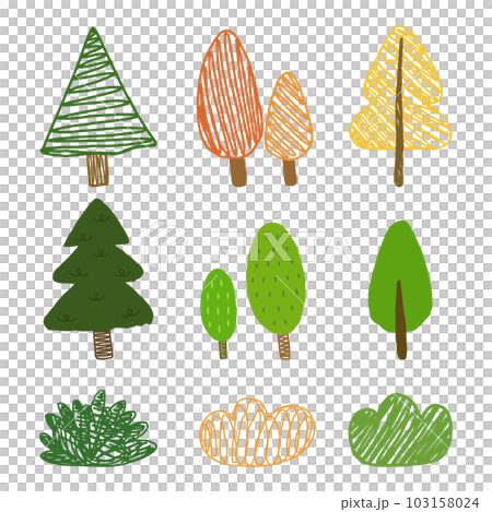 Set of cute trees doodle handdrawn. elements of...のイラスト素材 [103158024 ...
