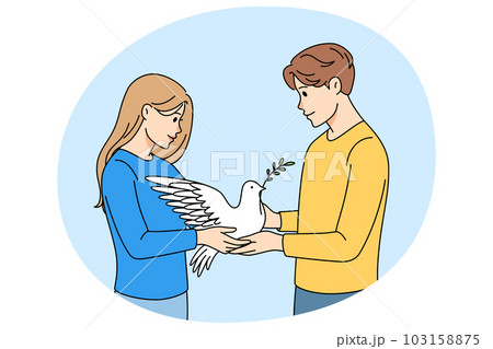 Man and woman holding dove in hands 103158875
