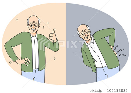Old man suffer from backache before and after Old man suffer from backache before and after 103158883