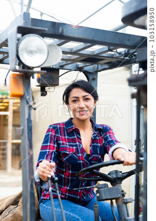 woman forklift worker operator 103158950