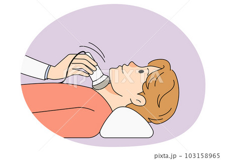 Male patient have thyroid ultrasound examination 103158965