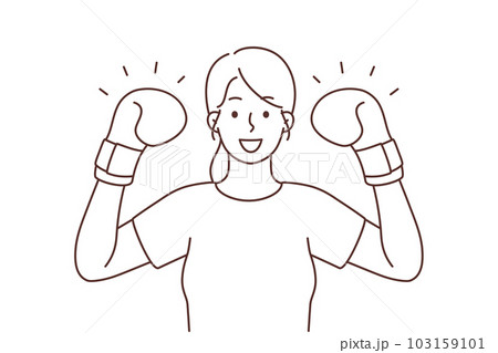 Smiling strong woman in boxers gloves Smiling strong woman in boxers gloves 103159101