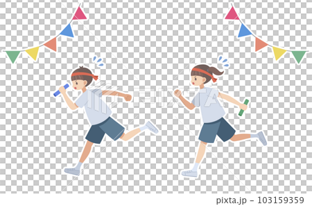 Sports day relay athlete boy and girl Sports day relay athlete boy and girl 103159359