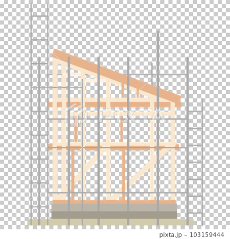Image of a house under construction and illustration of a construction site vector 103159444