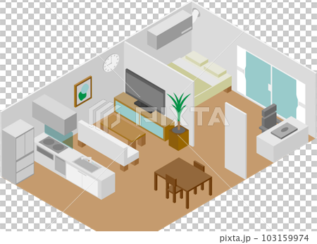 アイソメトリックなリビングと部屋のイラスト アイソメトリックなリビングと部屋のイラスト 103159974