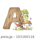 Children's cartoon fairy alphabet. Letter A. Watercolor. 103160118