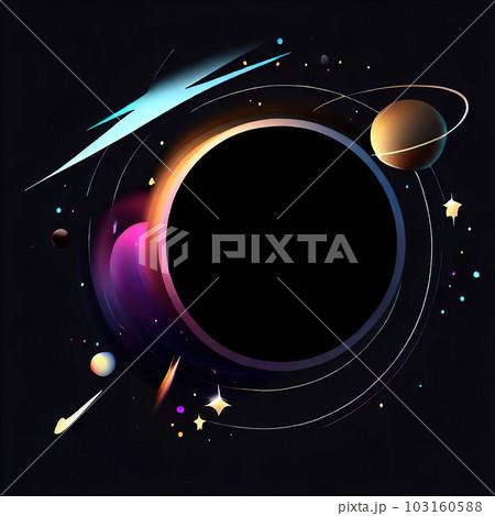 Abstract design of a round frame with Meteor ,star,planet and Galaxy around it, used for banners, flyers, posters, advertisements . 103160588