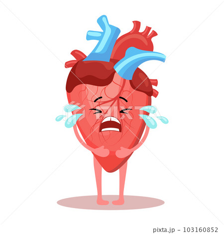 Cute cartoon crying unhealthy human heart character. Human anatomy, medical concept. Illustration, icon, vector Cute cartoon crying unhealthy human heart character. Human anatomy, medical concept. Illustration, icon, vector 103160852