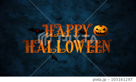 ハッピーハロウィン、色のついた背景にカボチャとコウモリとロゴ 103161297
