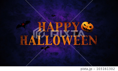ハッピーハロウィン、色のついた背景にカボチャとコウモリとロゴ ハッピーハロウィン、色のついた背景にカボチャとコウモリとロゴ 103161302