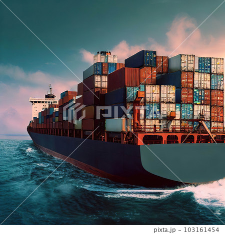 Sea freight loaded with containers . 103161454