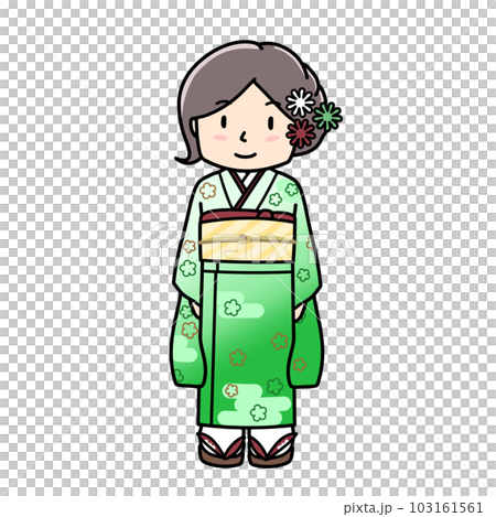 和服 furisode 的女人的插圖（綠色） 103161561