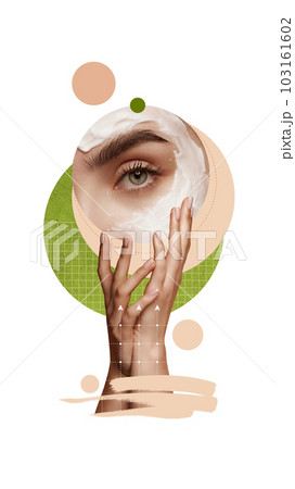 Beautiful female face, eye with face mask. Taking care after skin condition with organic products. Creative conceptual design. 103161602