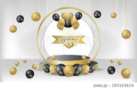 realistic 3D Podium balloons Gold and black background birthday realistic 3D Podium balloons Gold and black background birthday 103163619
