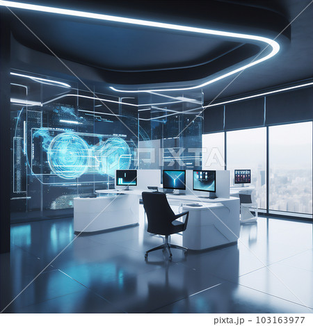 AI generative image of futuristic office space with sleek and minimalist design AI generative image of futuristic office space with sleek and minimalist design 103163977