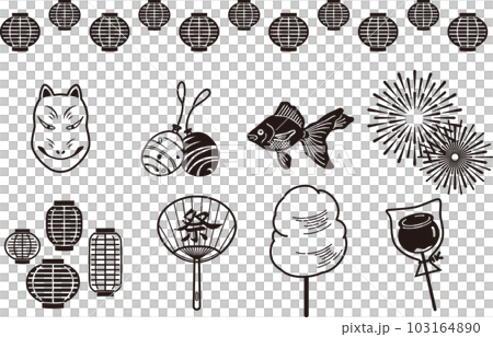 夏祭りのイラストセット(黒) 夏祭りのイラストセット(黒) 103164890