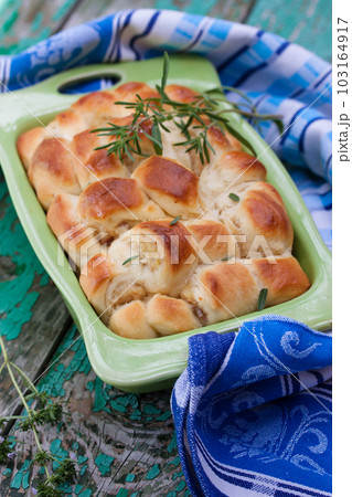Lazy pies with meat baked in the oven 103164917