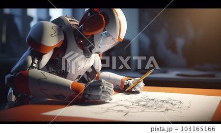 キャンバスに絵を描く人工知能AIロボット「AI生成画像」 103165166