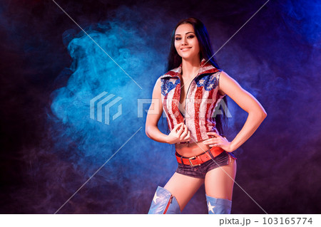 sexy young woman in erotic fetish wear dancing...の写真素材 [103165774] - PIXTA