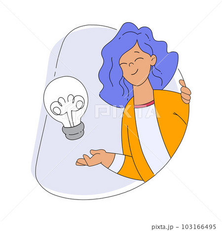 Smiling Woman Character Looking Out of Shape with Lightbulb Vector Illustration 103166495