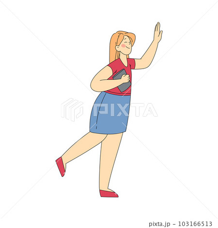 Young Woman Giving High Five Hand Gesture Vector Illustration 103166513