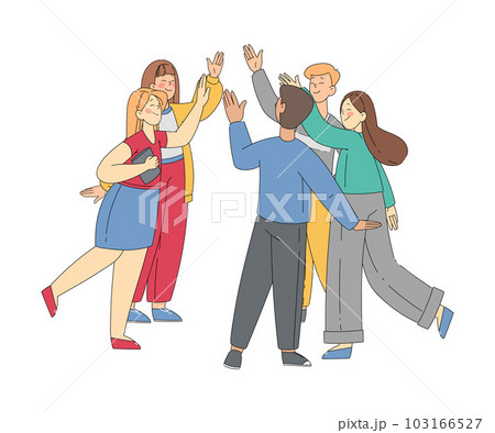 Happy Man and Woman Team Giving High Five as Supporting Gesture Vector Illustration 103166527