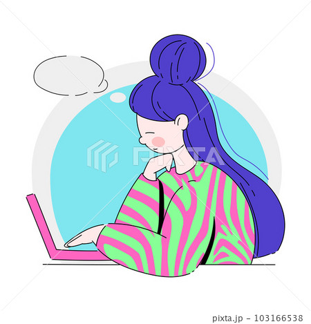 Young Woman at Laptop Thinking with Empty Thought Bubble Vector Illustration Young Woman at Laptop Thinking with Empty Thought Bubble Vector Illustration 103166538