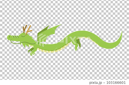 干支　辰のイラスト　版ずれ　空飛ぶ姿　羽あり 103166601