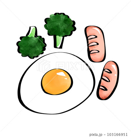 筆ペン風　目玉焼きとブロッコリーとウインナーのイラスト 103166951