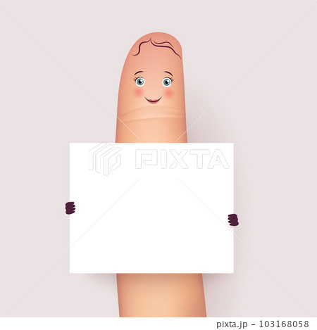 Finger holding blank paper sample 103168058