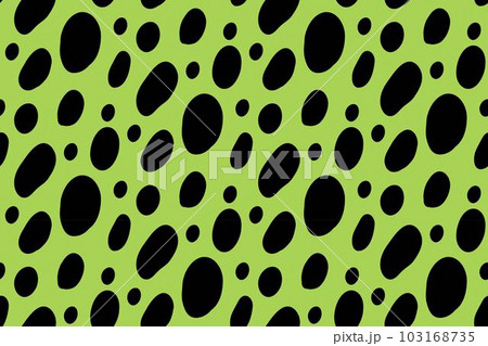 Abstract seamless pattern of black spots on green background, oval-shaped and different in sizes Abstract seamless pattern of black spots on green background, oval-shaped and different in sizes 103168735