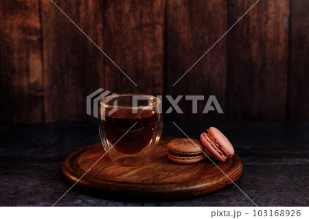 Wooden tray on a stone gray surface. 103168926