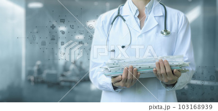 Medical receptionist with documents. Medical receptionist with documents. 103168939