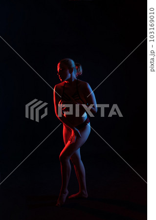Happy plump body positive blond haired lady posing topless 103169010