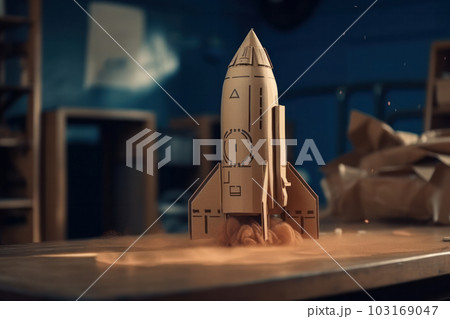 The power of imagination is on display as a cardboard box becomes a rocket ship for an out-of-this-world adventure AI Generative 103169047