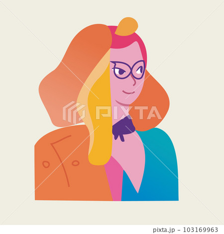 Bright colorful girl with glasses. flat style rainbow girl portrait vector 103169963