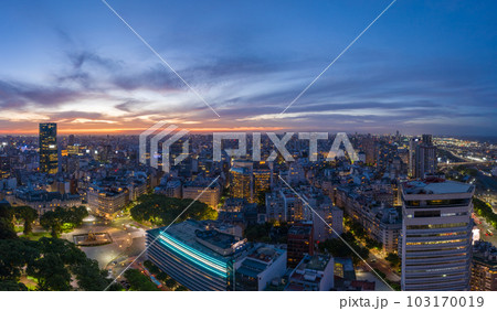 Buenos Aires City Skyline at Evening Twilight. Aerial View. Argentina. Blue Hour. Buenos Aires City Skyline at Evening Twilight. Aerial View. Argentina. Blue Hour. 103170019