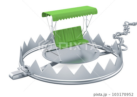 Garden swing with canopy inside bear trap, 3D rendering Garden swing with canopy inside bear trap, 3D rendering 103170952