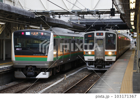 高崎駅に停車中のE233系・211系 高崎駅に停車中のE233系・211系 103171367