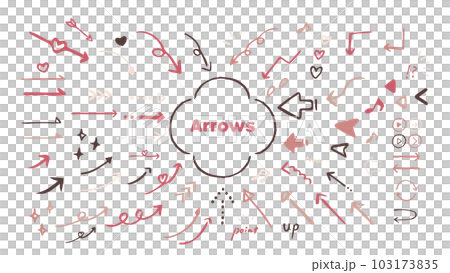 Cute hand-drawn arrows in dull pink. Vector illustration material set Cute hand-drawn arrows in dull pink. Vector illustration material set 103173835